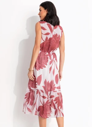 Quintess - Vestido Floral Vermelho em Tecido Chiffon - QUINTESS