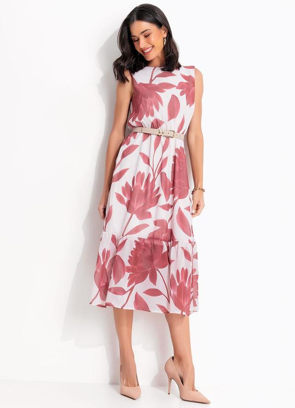 Vestido Floral Vermelho em Tecido Chiffon