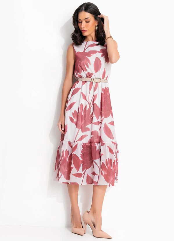 Quintess - Vestido Floral Vermelho em Tecido Chiffon 4