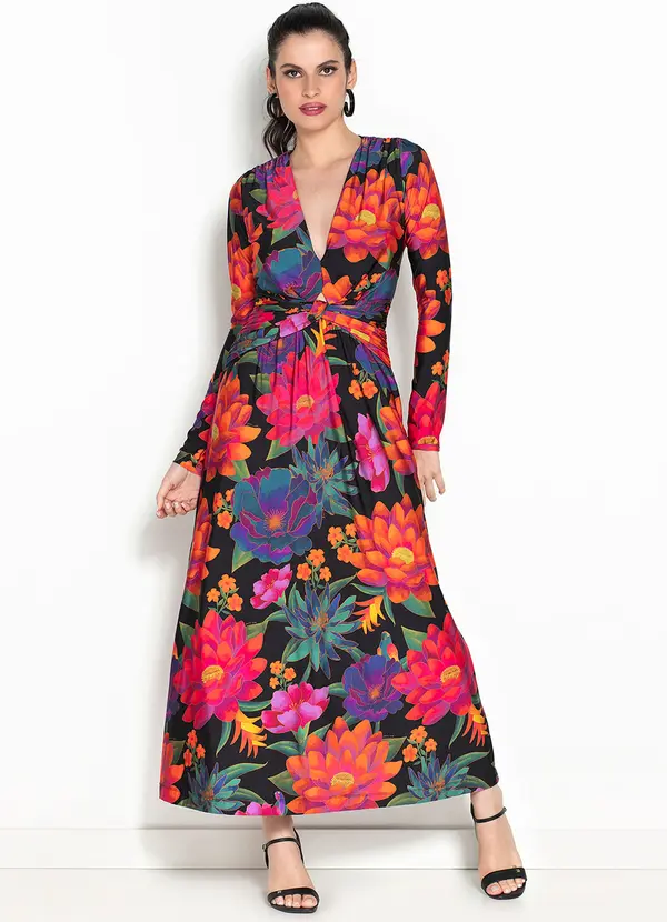 Farm - Vestido Florescente em Poliamida Rosa