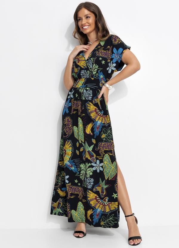 Quintess - Vestido Floresta Preta em Malha de Viscose 3