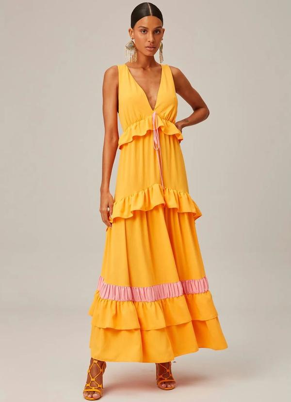 Lança Perfume - Vestido Fluido de Crepe com Decote V Laranja