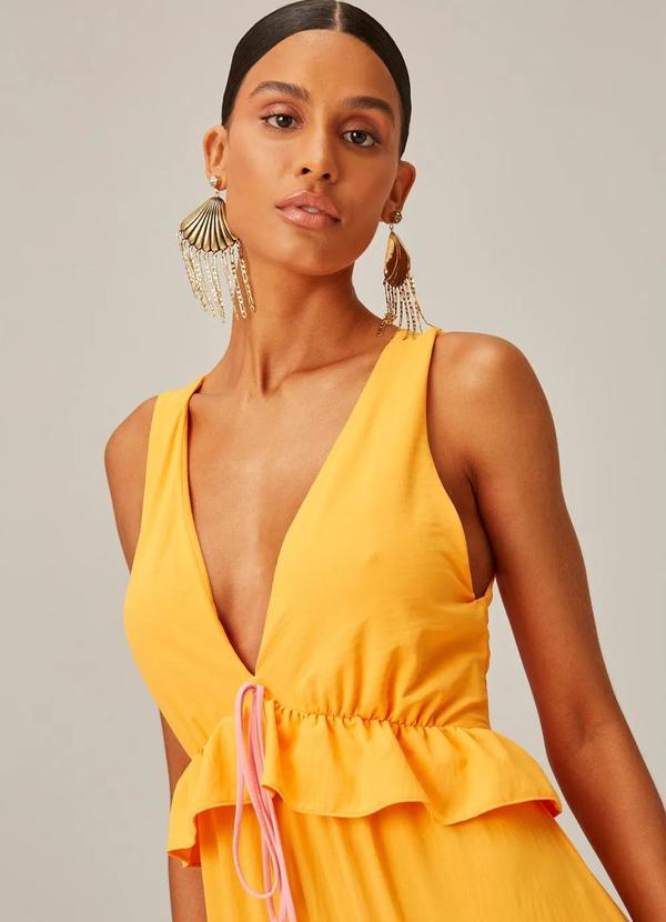 Lança Perfume - Vestido Fluido de Crepe com Decote V Laranja 3