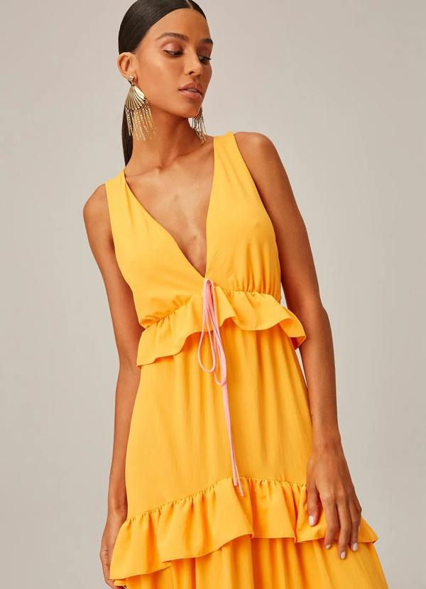 Lança Perfume - Vestido Fluido de Crepe com Decote V Laranja 4