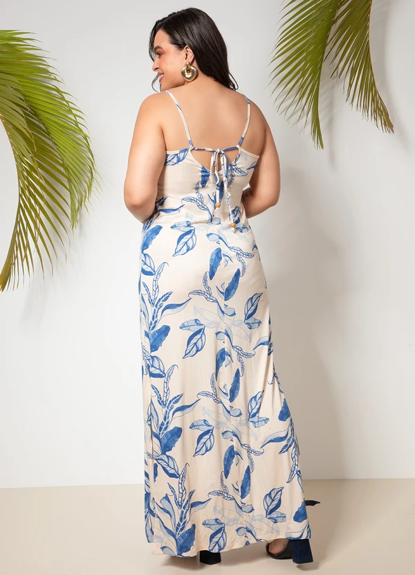 Quintess - Vestido Folhagem Azul em Malha de Viscose 7