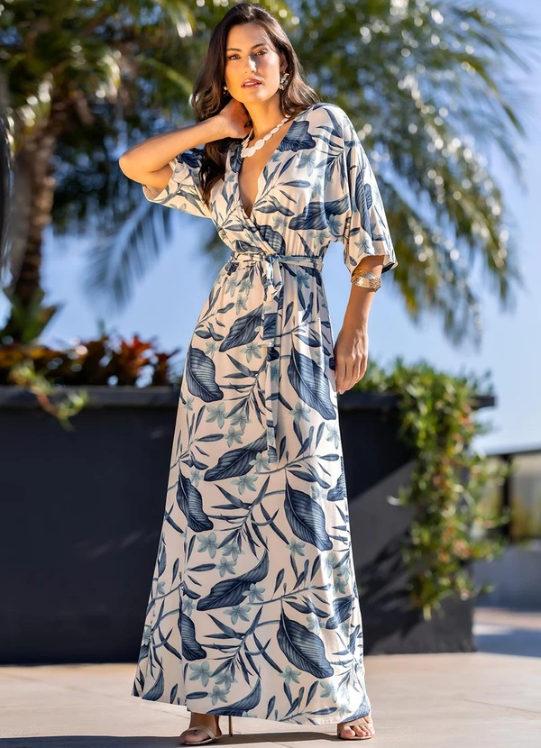 Vestido Roupas Muito Lindas Vestido Folhagem Azul Em Malha De