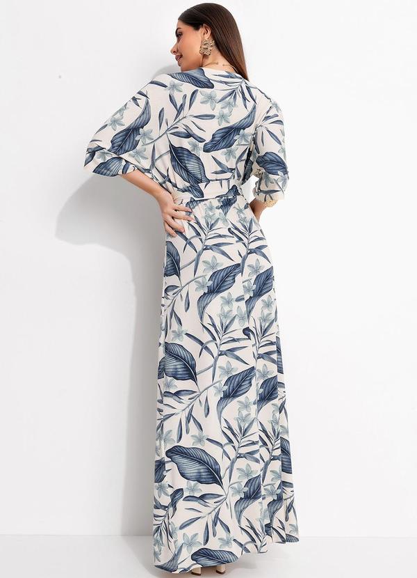 Quintess - Vestido Folhagem Azul em Malha de Viscose 9