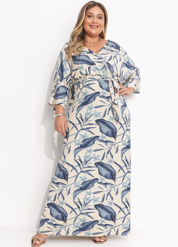 Quintess - Vestido Folhagem Azul em Malha de Viscose 8