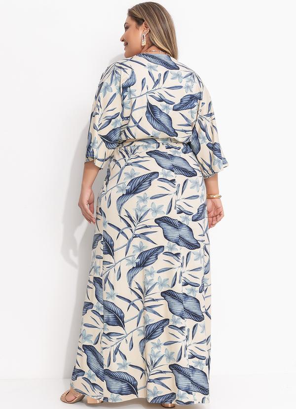 Quintess - Vestido Folhagem Azul em Malha de Viscose 2