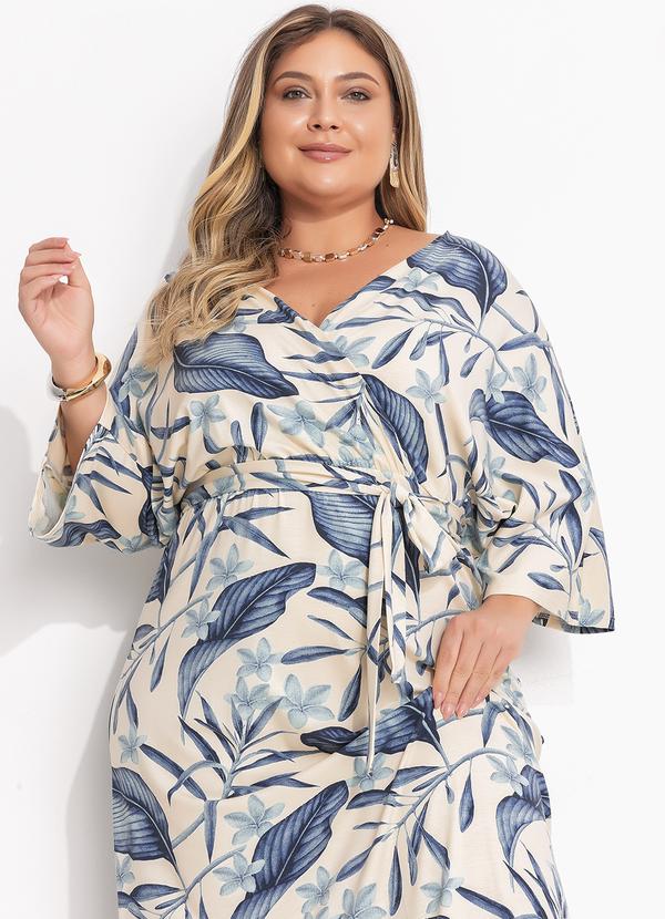 Quintess - Vestido Folhagem Azul em Malha de Viscose 1