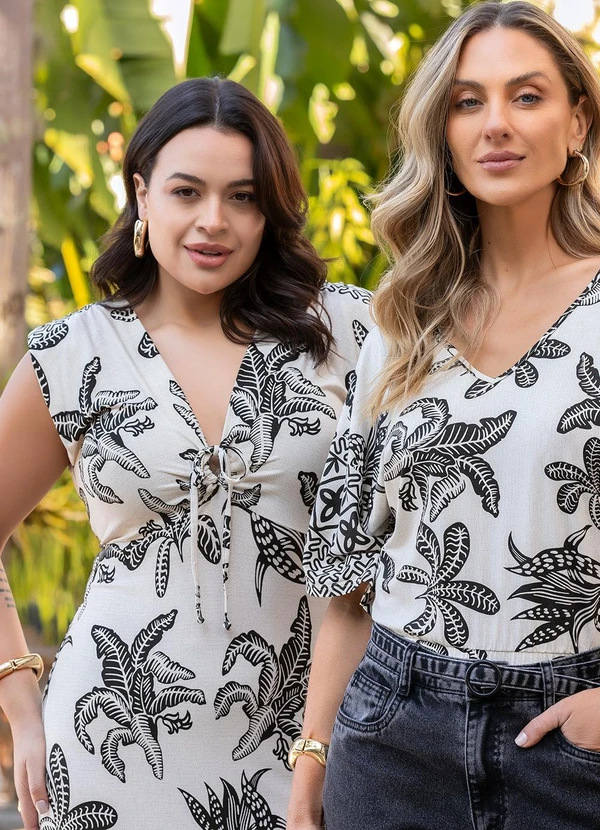 Quintess - Vestido Folhagem Barrada em Malha de Viscose 12