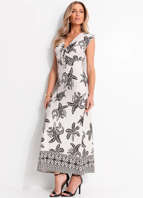 Quintess - Vestido Folhagem Barrada em Malha de Viscose 6
