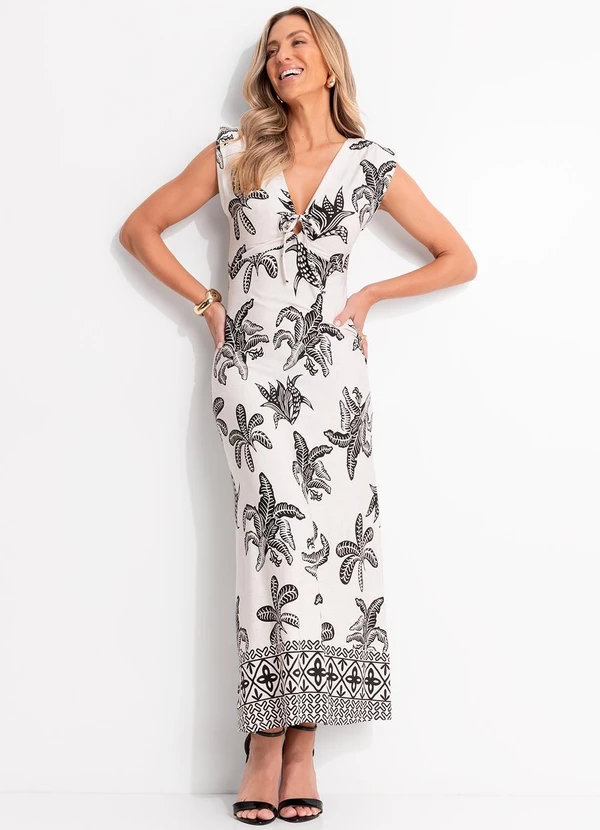 Quintess - Vestido Folhagem Barrada em Malha de Viscose 8