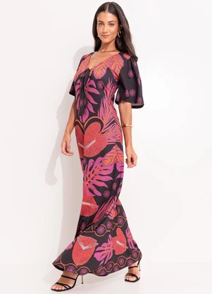 Quintess - Vestido Folhagem Barrada em Malha Fria - QUINTESS