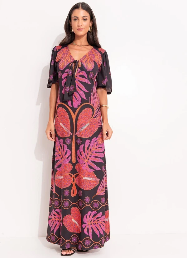 Quintess - Vestido Folhagem Barrada em Malha Fria 7