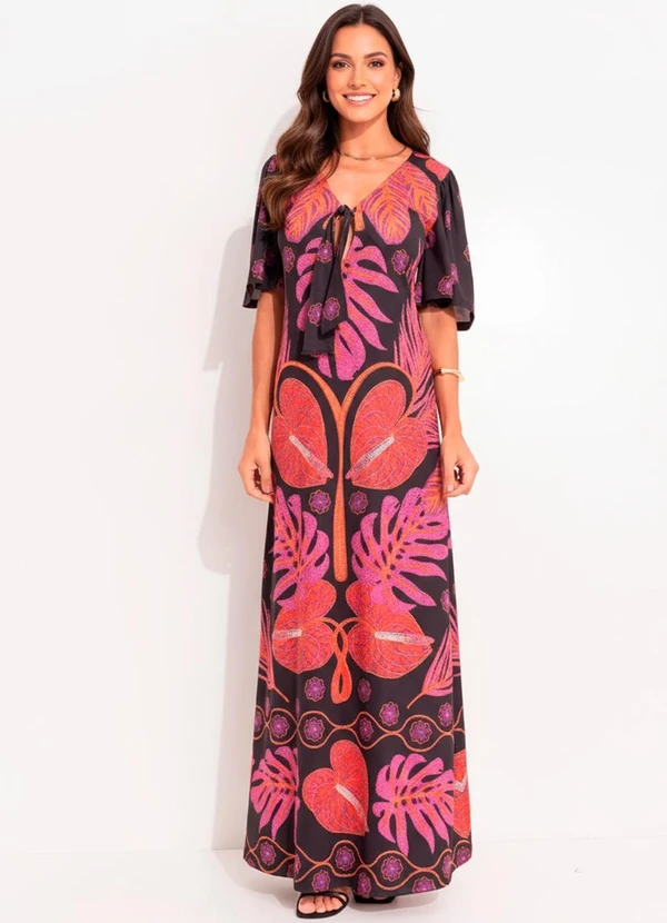 Quintess - Vestido Folhagem Barrada em Malha Fria 9