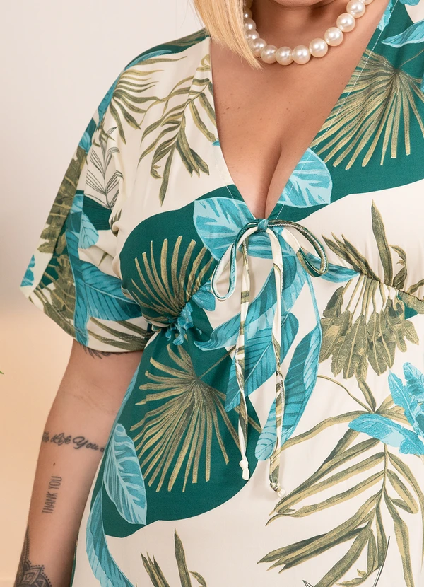 Quintess - Vestido Folhagem Bege em Malha Fria 8