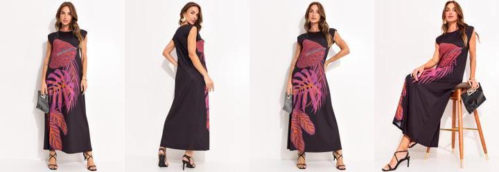 Vestido Folhagem Bordada Localizada em Malha Fri