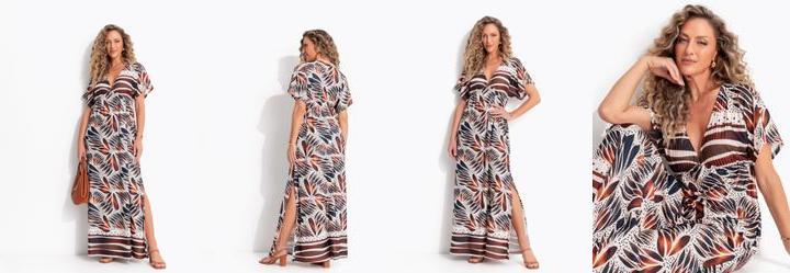 Vestido Folhagem com Barrado em Malha Fria