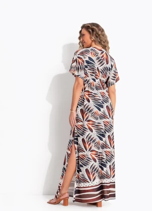 Quintess - Vestido Folhagem com Barrado em Malha Texturizada - QUINTESS