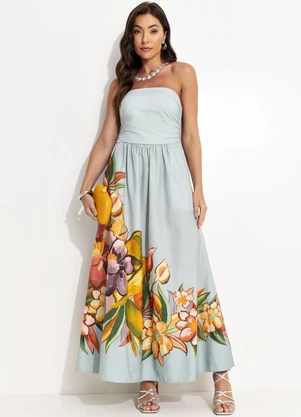 Farm - Vestido Folhagem de Inverno Azul - FARM