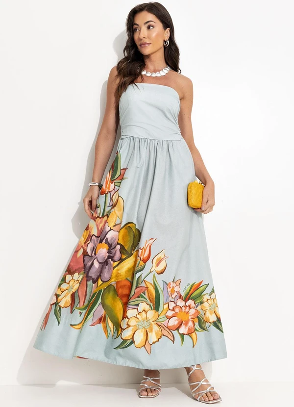 Farm - Vestido Folhagem de Inverno Azul 3