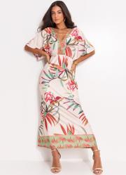 Vestido Folhagem Off White em Malha Fria