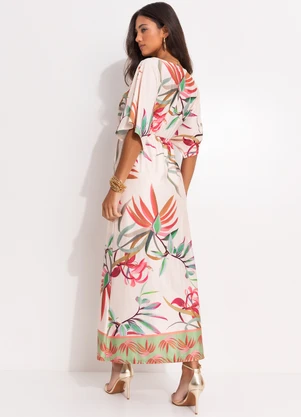 Quintess - Vestido Folhagem Off White em Malha Fria - QUINTESS