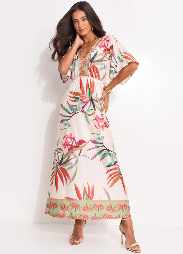 Quintess - Vestido Folhagem Off White em Malha Fria 3