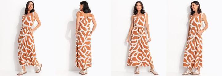 Vestido Abstrato Caramelo em Malha de Viscolycra