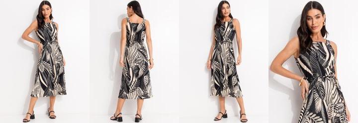 Vestido Folhagem Preto em Canelado