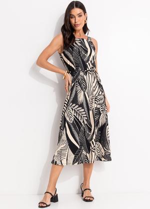 Vestido (Folhagem Preto) em Canelado