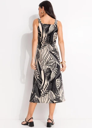 Quintess - Vestido Folhagem Preto em Canelado - QUINTESS