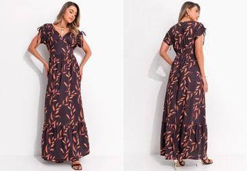 Vestido Folhagem Preto em Malha Fria