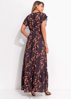 Quintess - Vestido Folhagem Preto em Malha Fria - QUINTESS