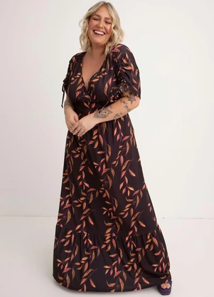 Quintess - Vestido Folhagem Preto em Malha Fria - QUINTESS