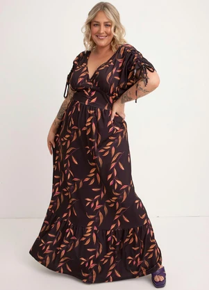 Quintess - Vestido Folhagem Preto em Malha Fria - QUINTESS