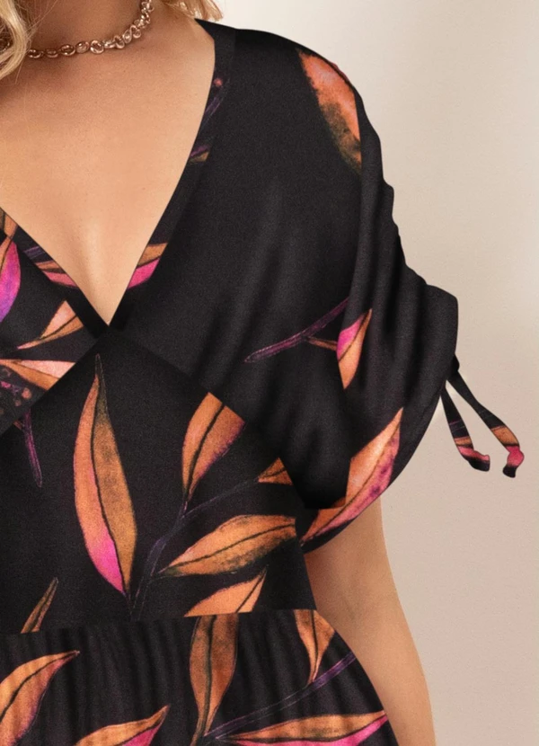 Quintess - Vestido Folhagem Preto em Malha Fria