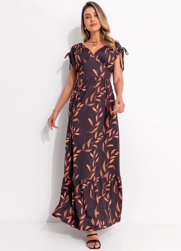 Quintess - Vestido Folhagem Preto em Malha Fria 3