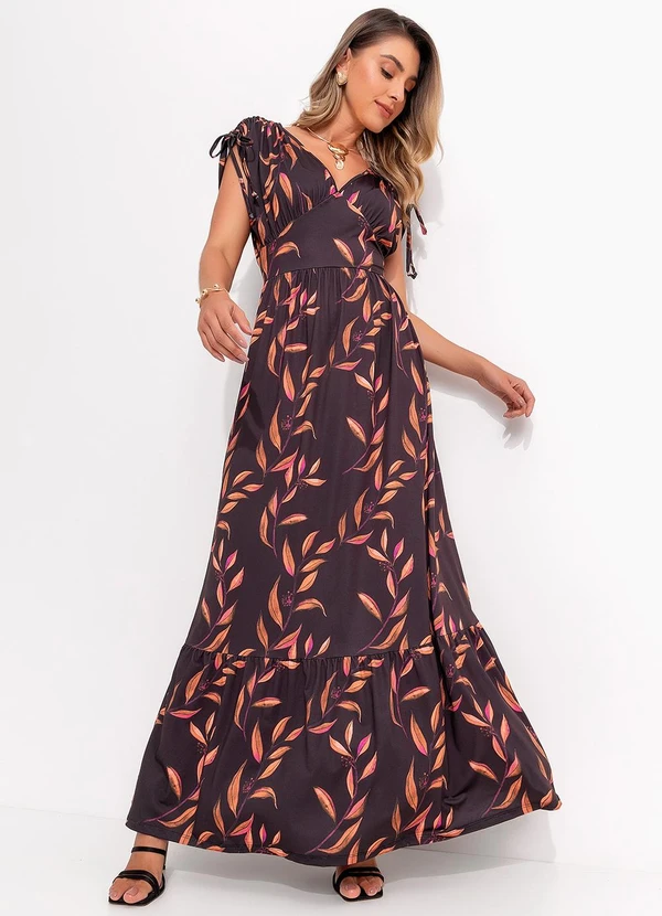 Quintess - Vestido Folhagem Preto em Malha Fria 4