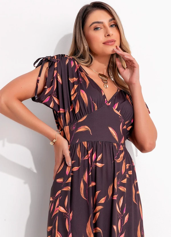 Quintess - Vestido Folhagem Preto em Malha Fria 5