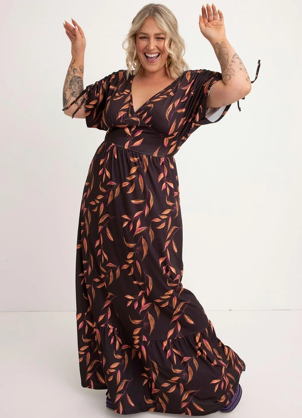 Quintess - Vestido Folhagem Preto em Malha Fria 9