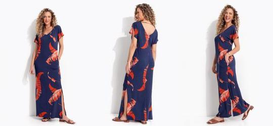 Vestido Folhagem Telha em Malha de Viscose