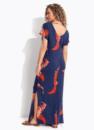 Quintess - Vestido Folhagem Telha em Malha de Viscose - QUINTESS