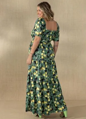 Quintess - Vestido Folhagem Tropical com Bolsos e Camadas - QUINTESS