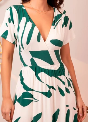 Quintess - Vestido Folhagem Verde em Malha de Viscose - QUINTESS