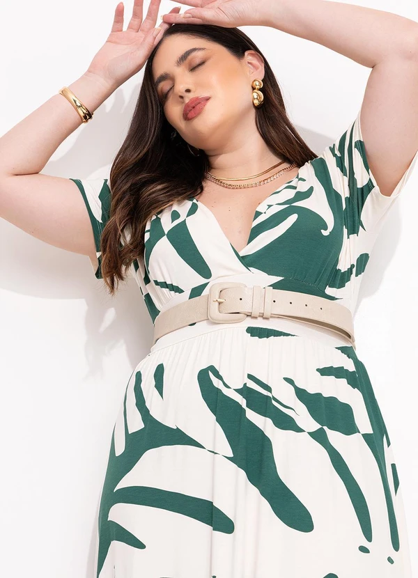 Quintess - Vestido Folhagem Verde em Malha de Viscose 10