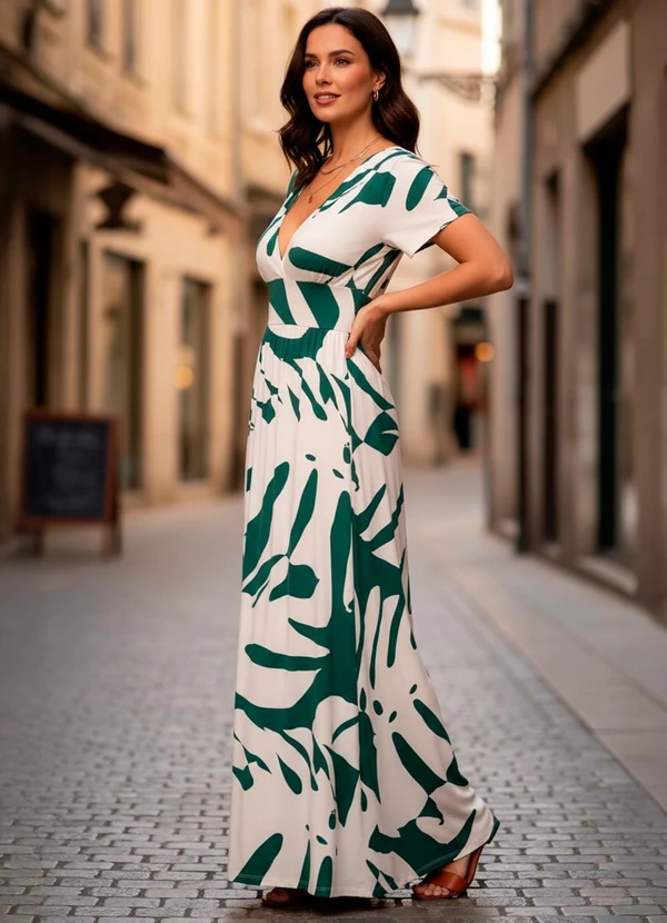 Quintess - Vestido Folhagem Verde em Malha de Viscose 4
