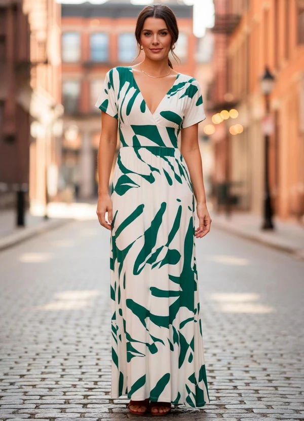 Quintess - Vestido Folhagem Verde em Malha de Viscose 5