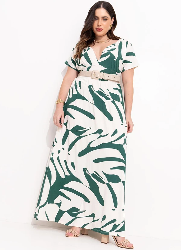 Quintess - Vestido Folhagem Verde em Malha de Viscose 8